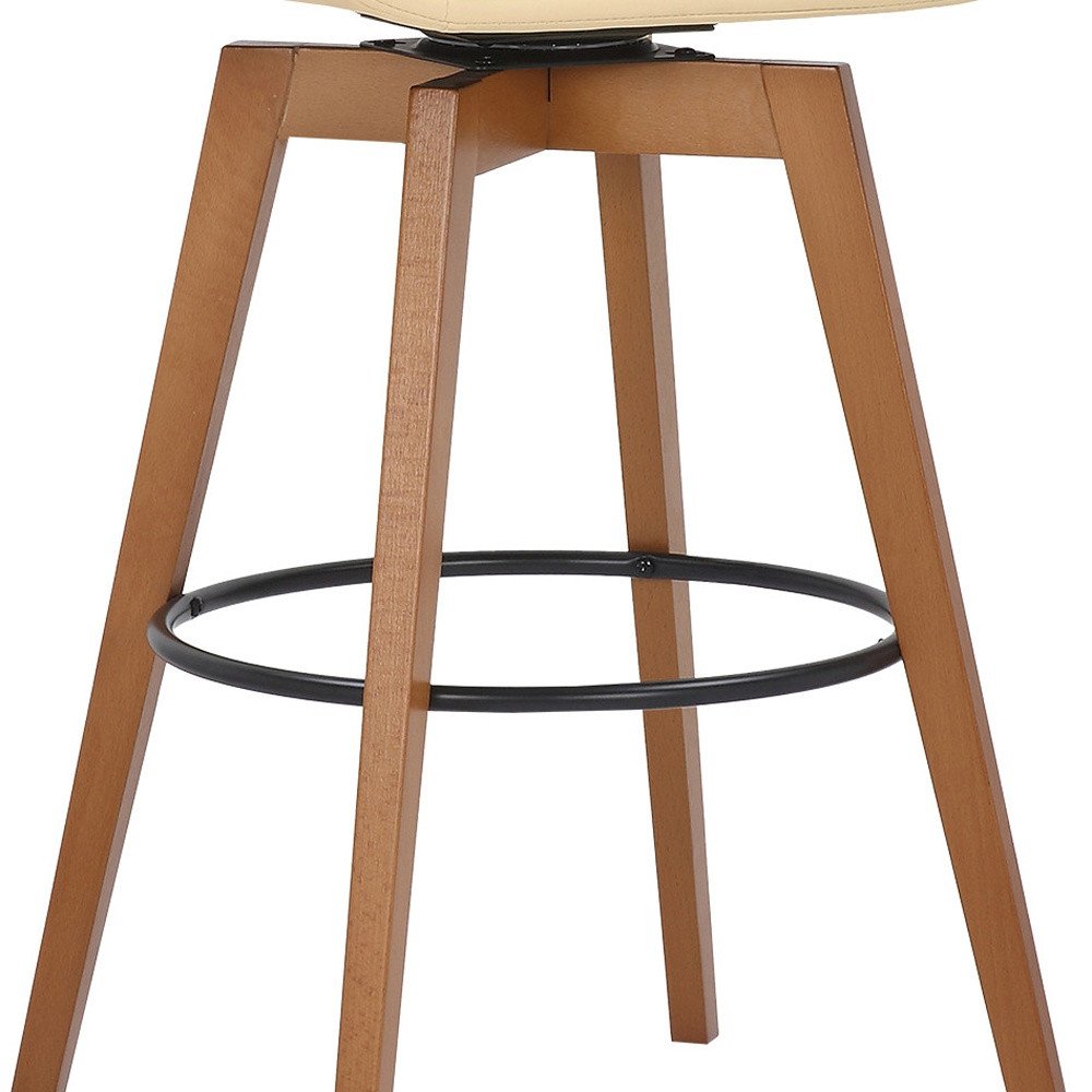 31" Cream and Black Fabric and Iron Bar Height Swivel Bar Chair