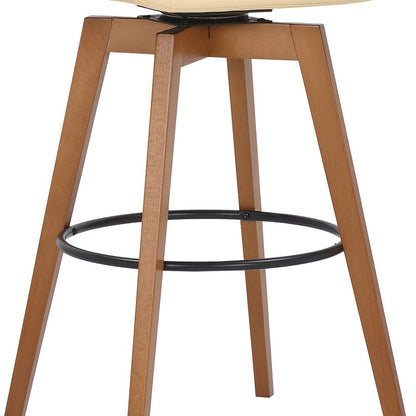31" Cream and Black Fabric and Iron Bar Height Swivel Bar Chair