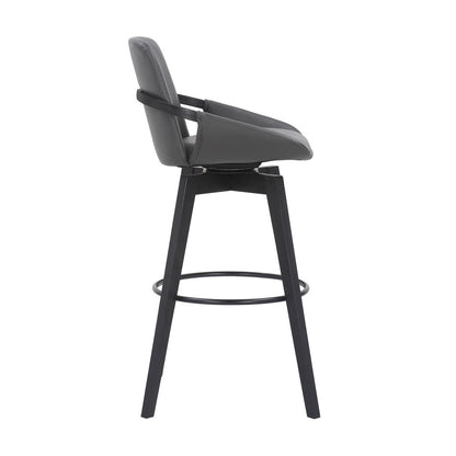 31" Gray and Black Fabric and Iron Bar Height Swivel Bar Chair