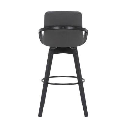 31" Gray and Black Fabric and Iron Bar Height Swivel Bar Chair