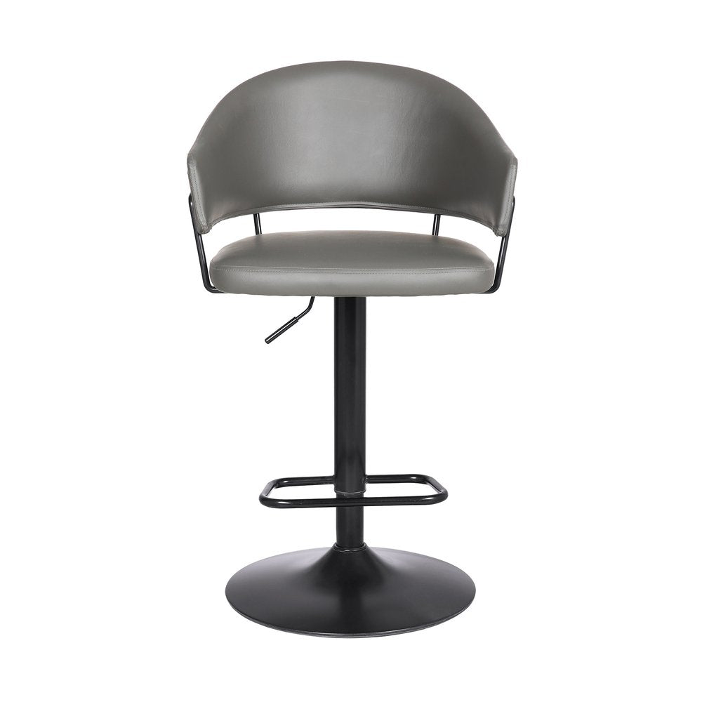 Gray And Black Fabric And Iron Adjustable Height Swivel Bar Chair