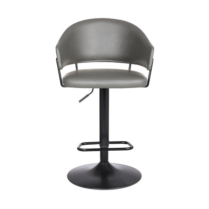 Gray And Black Fabric And Iron Adjustable Height Swivel Bar Chair