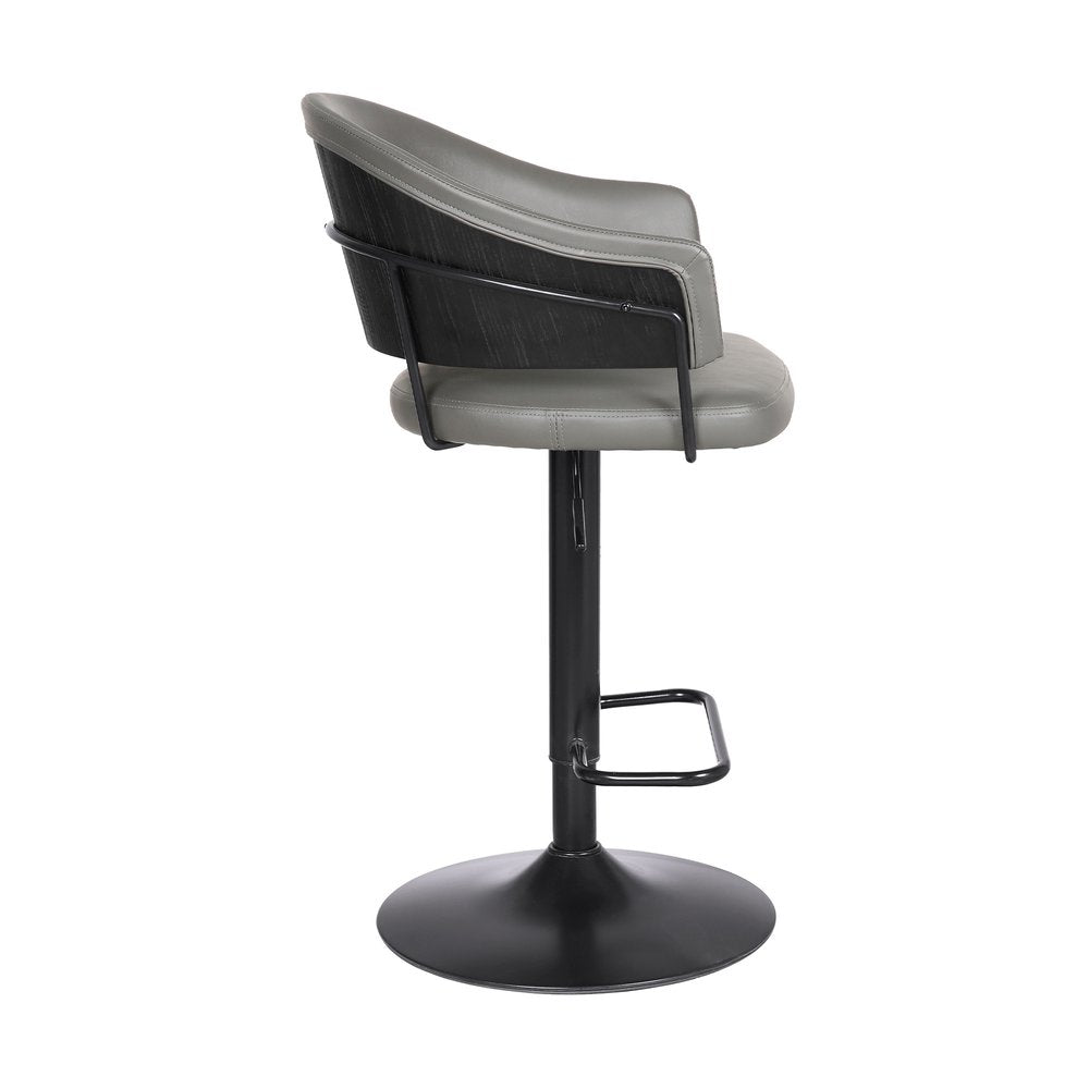 Gray And Black Fabric And Iron Adjustable Height Swivel Bar Chair