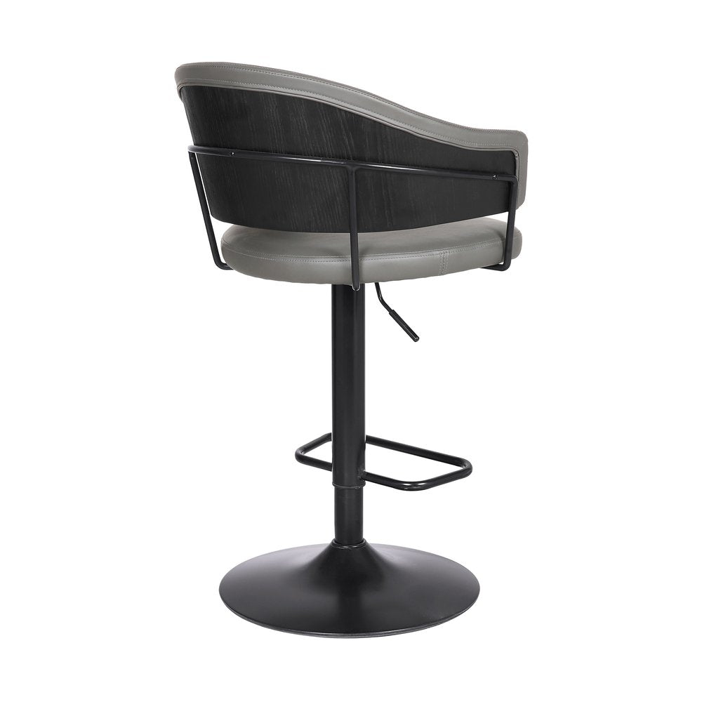 Gray And Black Fabric And Iron Adjustable Height Swivel Bar Chair