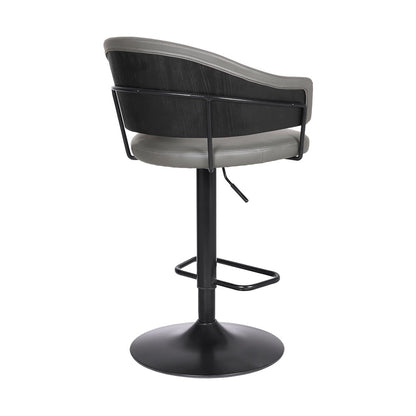 Gray And Black Fabric And Iron Adjustable Height Swivel Bar Chair