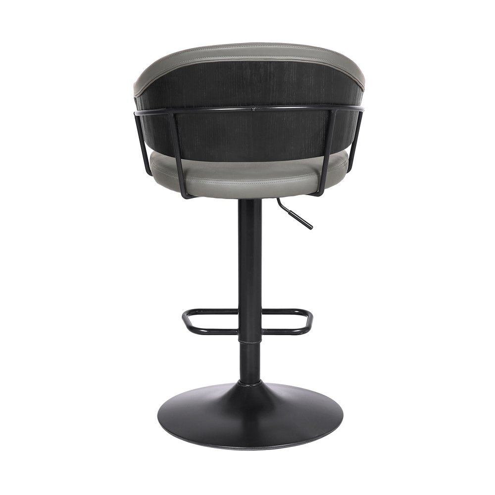 Gray And Black Fabric And Iron Adjustable Height Swivel Bar Chair