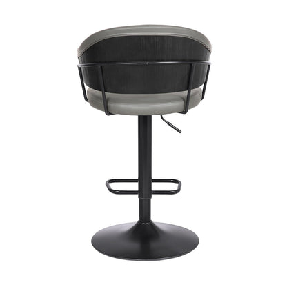 Gray And Black Fabric And Iron Adjustable Height Swivel Bar Chair