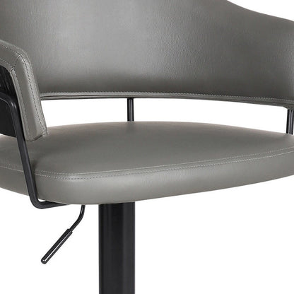 Gray And Black Fabric And Iron Adjustable Height Swivel Bar Chair