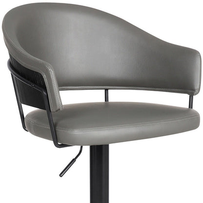 Gray And Black Fabric And Iron Adjustable Height Swivel Bar Chair