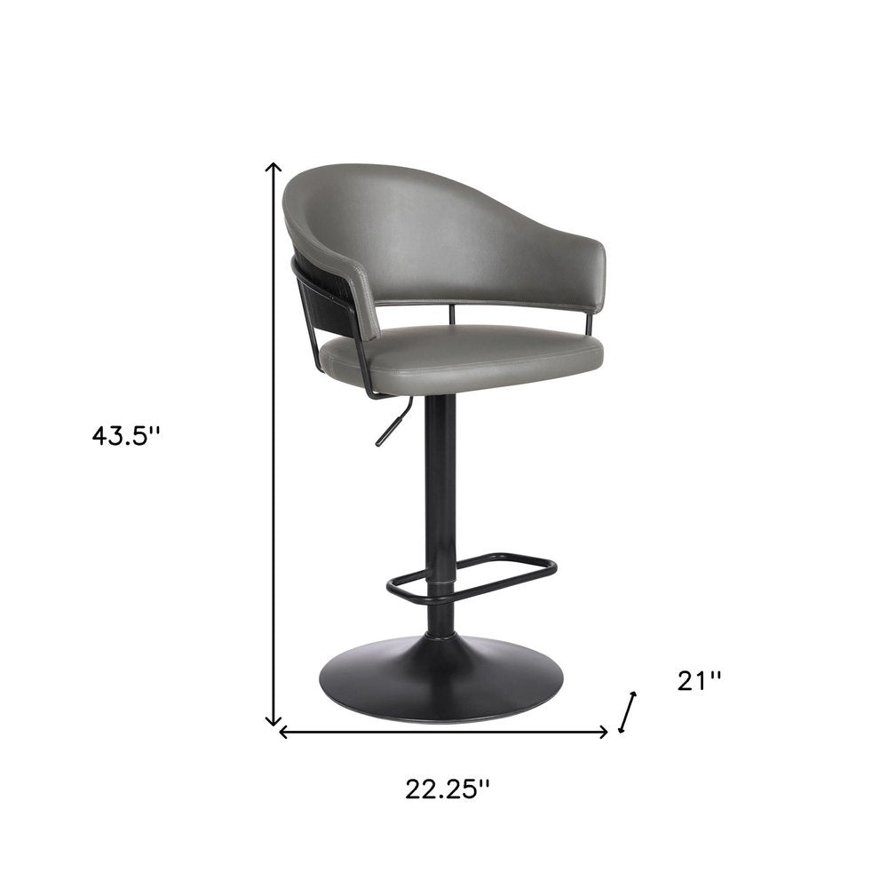 Gray And Black Fabric And Iron Adjustable Height Swivel Bar Chair