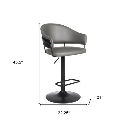 Gray And Black Fabric And Iron Adjustable Height Swivel Bar Chair