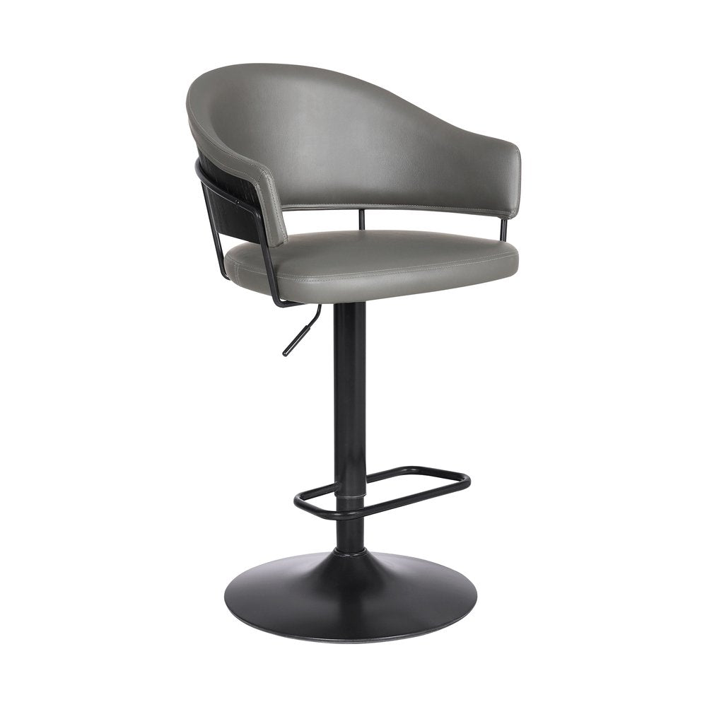 Gray And Black Fabric And Iron Adjustable Height Swivel Bar Chair