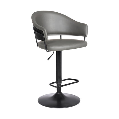 Gray And Black Fabric And Iron Adjustable Height Swivel Bar Chair