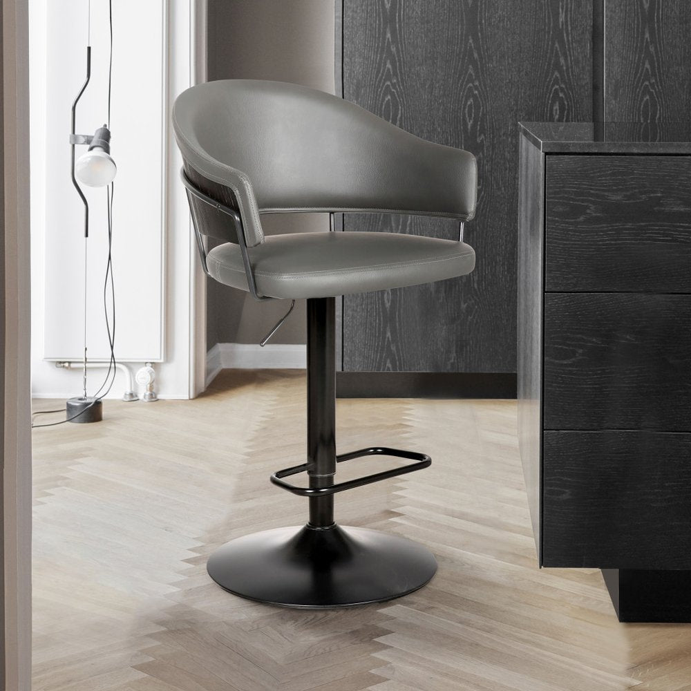 Gray And Black Fabric And Iron Adjustable Height Swivel Bar Chair