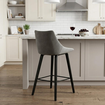 26" Gray And Black Fabric And Iron Counter Height Bar Chair