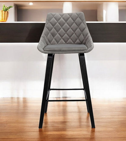 26" Gray And Black Iron Counter Height Bar Chair