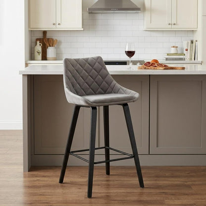 26" Gray And Black Iron Counter Height Bar Chair