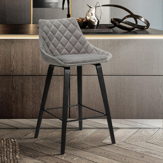 26" Gray And Black Fabric And Iron Counter Height Bar Chair