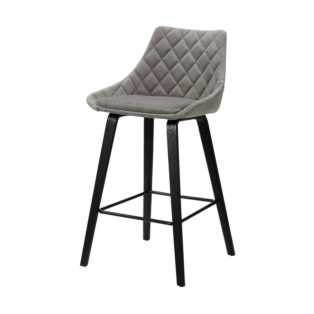 26" Gray And Black Fabric And Iron Counter Height Bar Chair