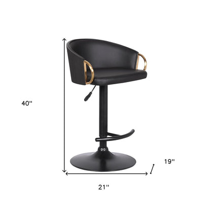 Black Iron Faux Leather and Fabric Low Back Adjustable Height Swivel Bar Chair