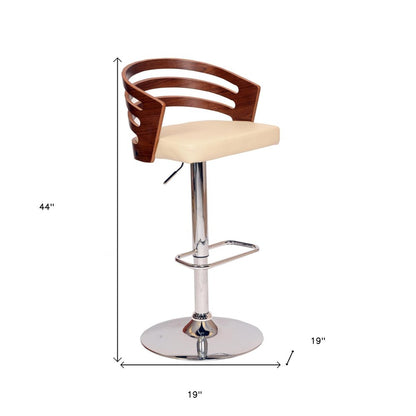 Cream And Silver Fabric And Iron Low Back Adjustable Height Swivel Bar Chair