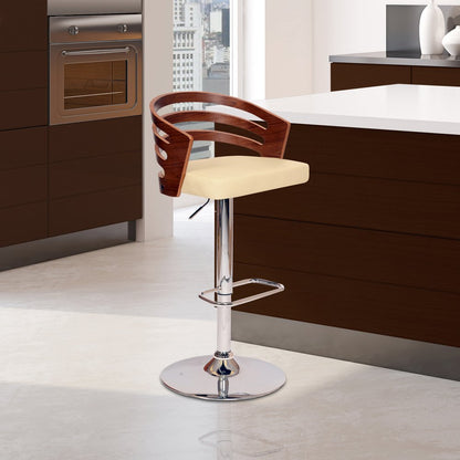 Cream And Silver Fabric And Iron Low Back Adjustable Height Swivel Bar Chair