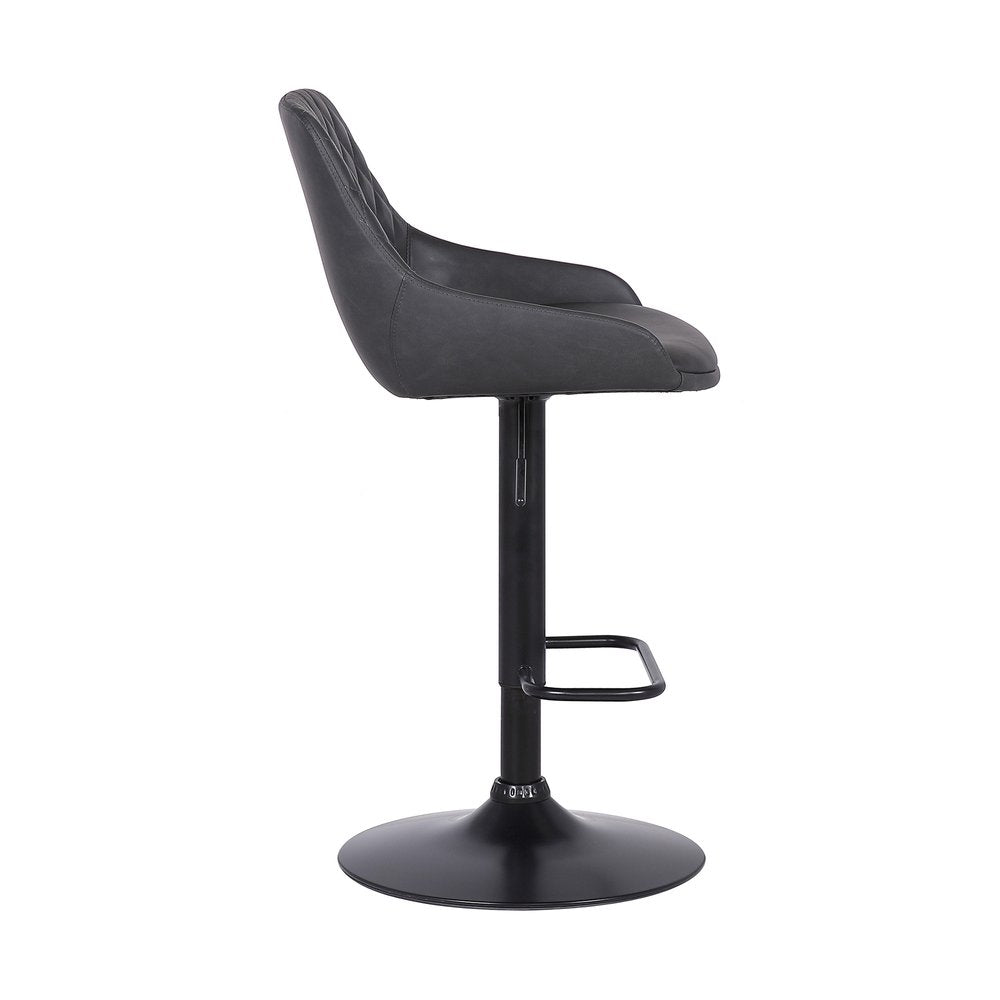 Gray And Black Fabric And Iron Low Back Adjustable Height Swivel Bar Chair