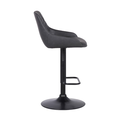Gray And Black Fabric And Iron Low Back Adjustable Height Swivel Bar Chair