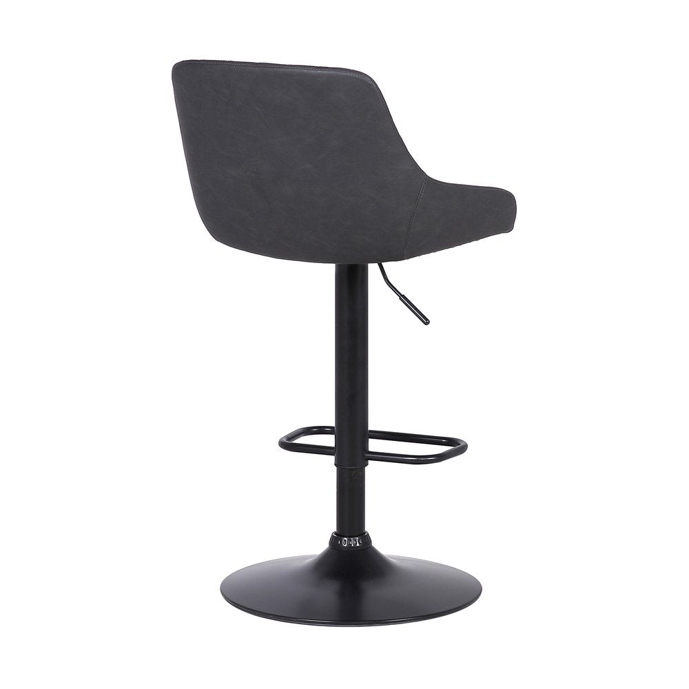Gray And Black Fabric And Iron Low Back Adjustable Height Swivel Bar Chair