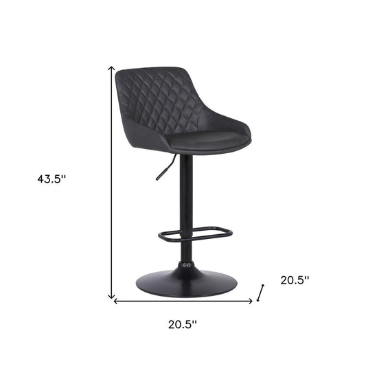 Gray And Black Fabric And Iron Low Back Adjustable Height Swivel Bar Chair