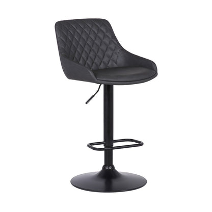 Gray And Black Fabric And Iron Low Back Adjustable Height Swivel Bar Chair