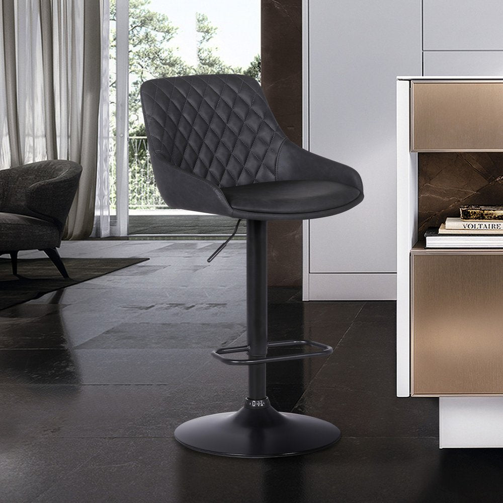Gray And Black Fabric And Iron Low Back Adjustable Height Swivel Bar Chair