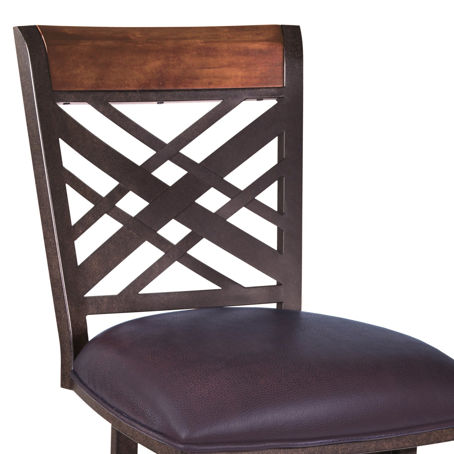 26" Brown Faux Leather And Iron Counter Height Bar Chair