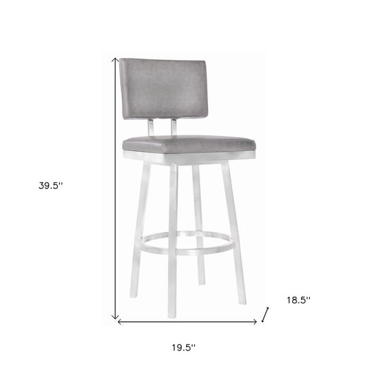 26" Light Gray And Silver Fabric And Iron Counter Height Swivel Bar Chair