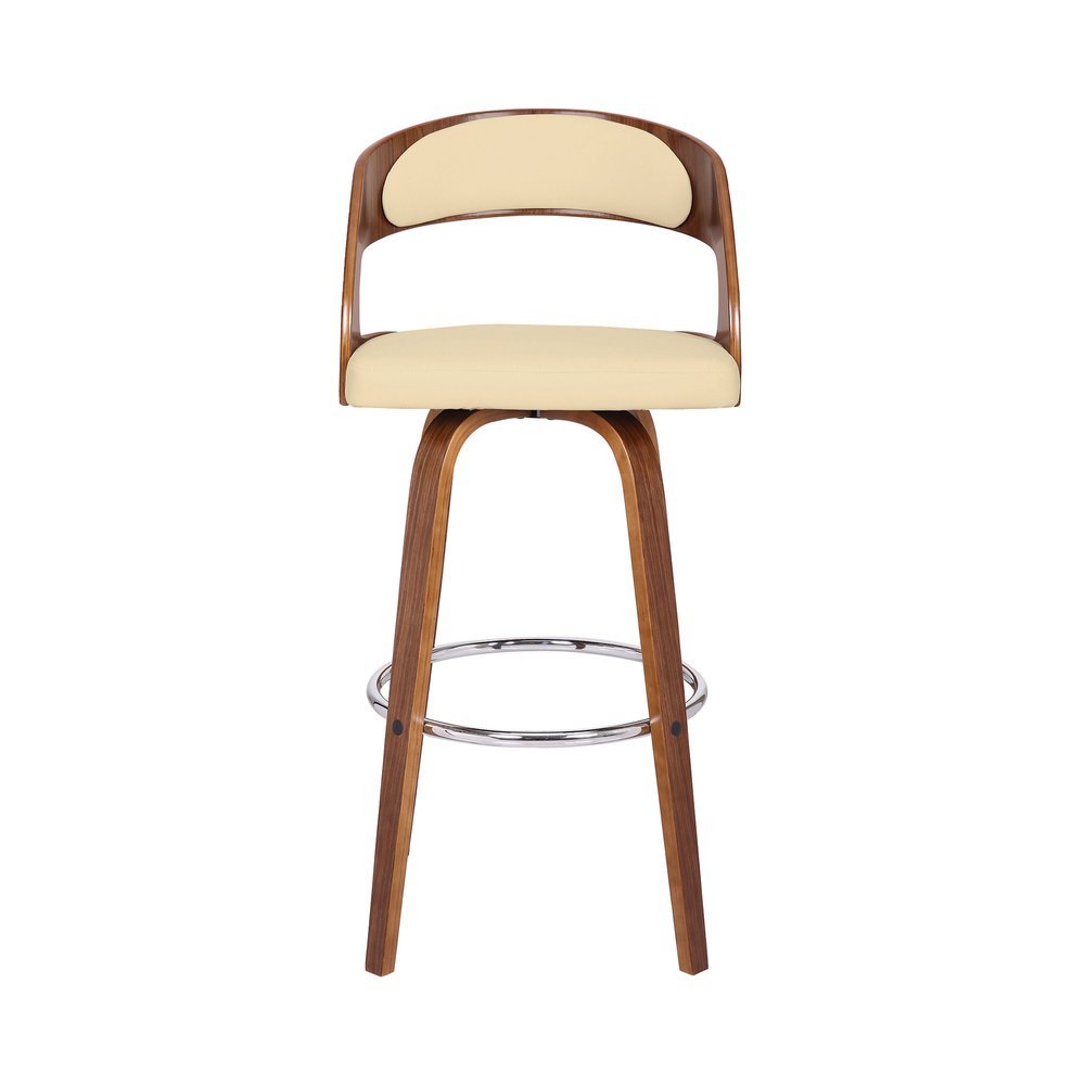30" Cream And Brown Fabric And Iron Low Back Bar Height Swivel Bar Chair