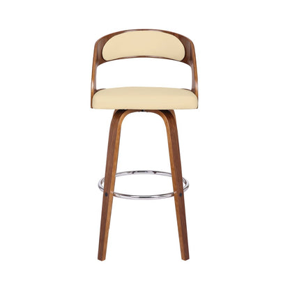 30" Cream And Brown Fabric And Iron Low Back Bar Height Swivel Bar Chair
