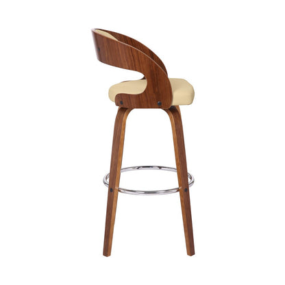 30" Cream And Brown Fabric And Iron Low Back Bar Height Swivel Bar Chair