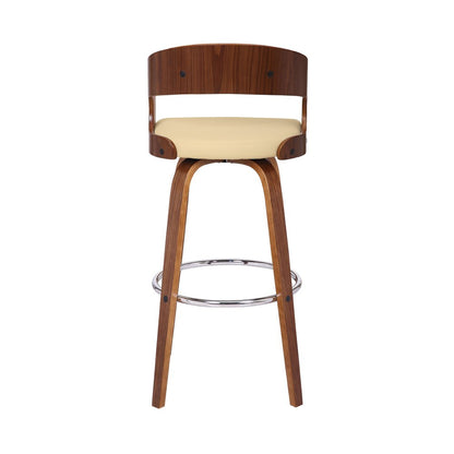 30" Cream And Brown Fabric And Iron Low Back Bar Height Swivel Bar Chair