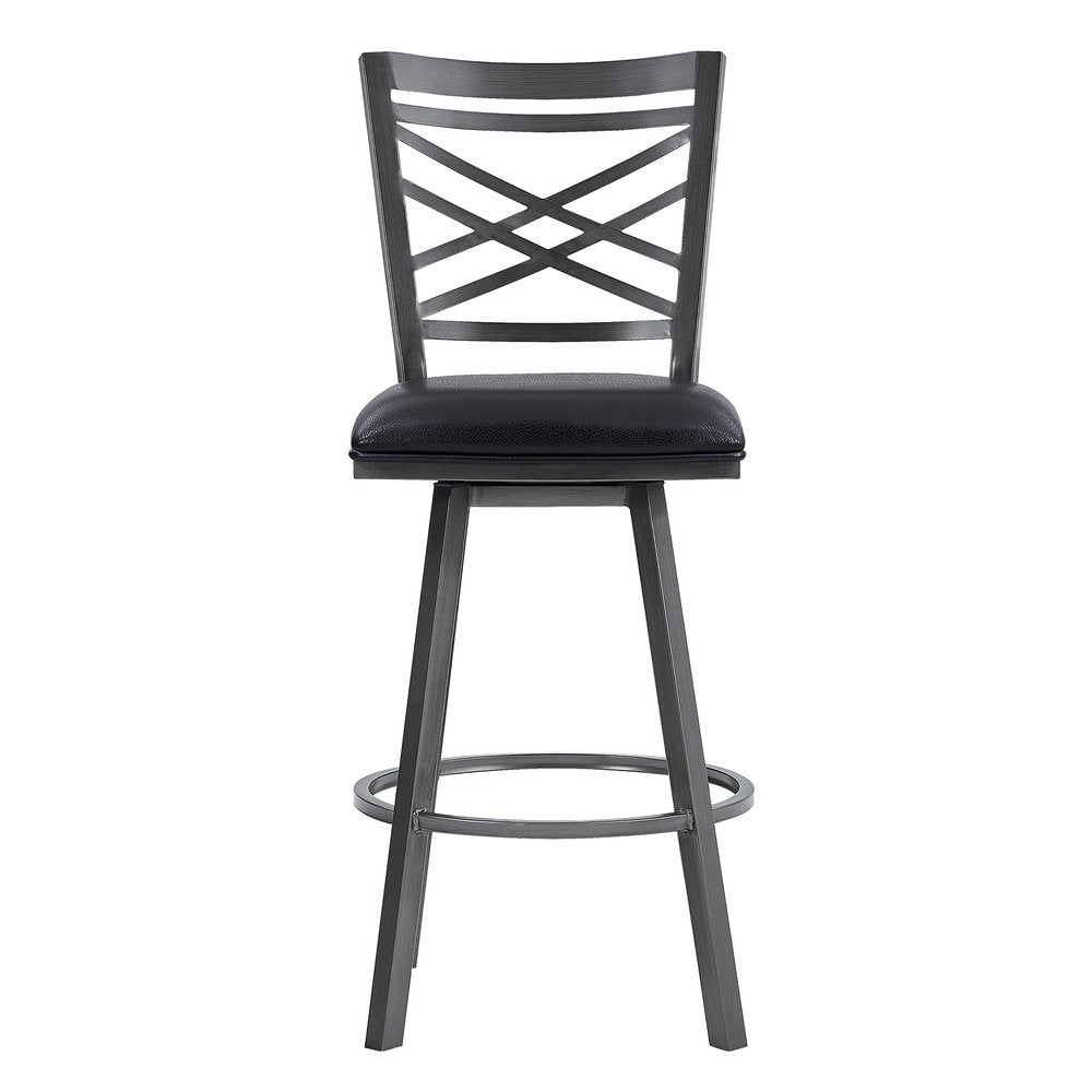 30" Black Faux Leather And Iron Bar Height Swivel Bar Chair