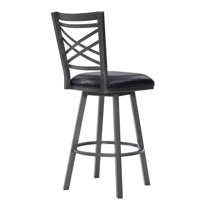 30" Black Faux Leather And Iron Bar Height Swivel Bar Chair