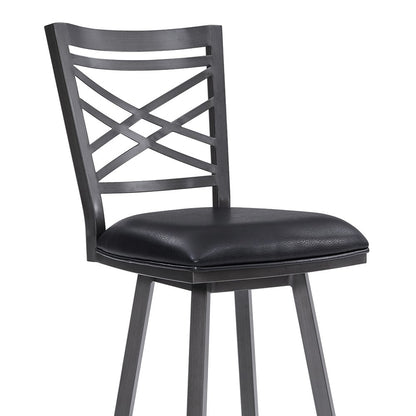 30" Black Faux Leather And Iron Bar Height Swivel Bar Chair