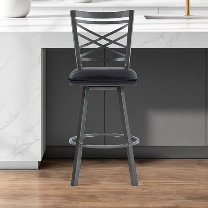 30" Black Faux Leather and Iron Bar Height Swivel Bar Chair