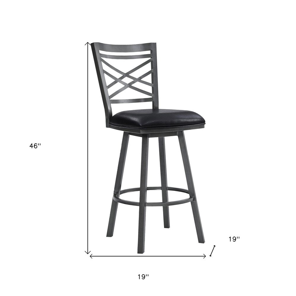 30" Black Faux Leather And Iron Bar Height Swivel Bar Chair