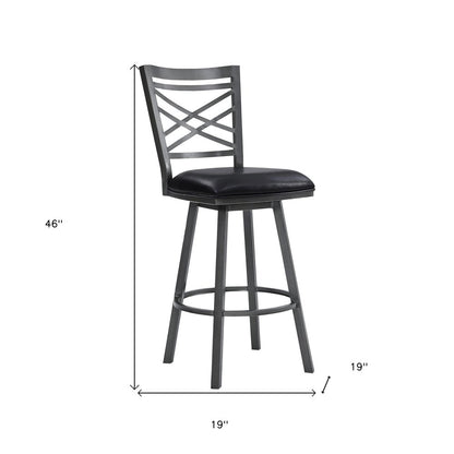 30" Black Faux Leather And Iron Bar Height Swivel Bar Chair