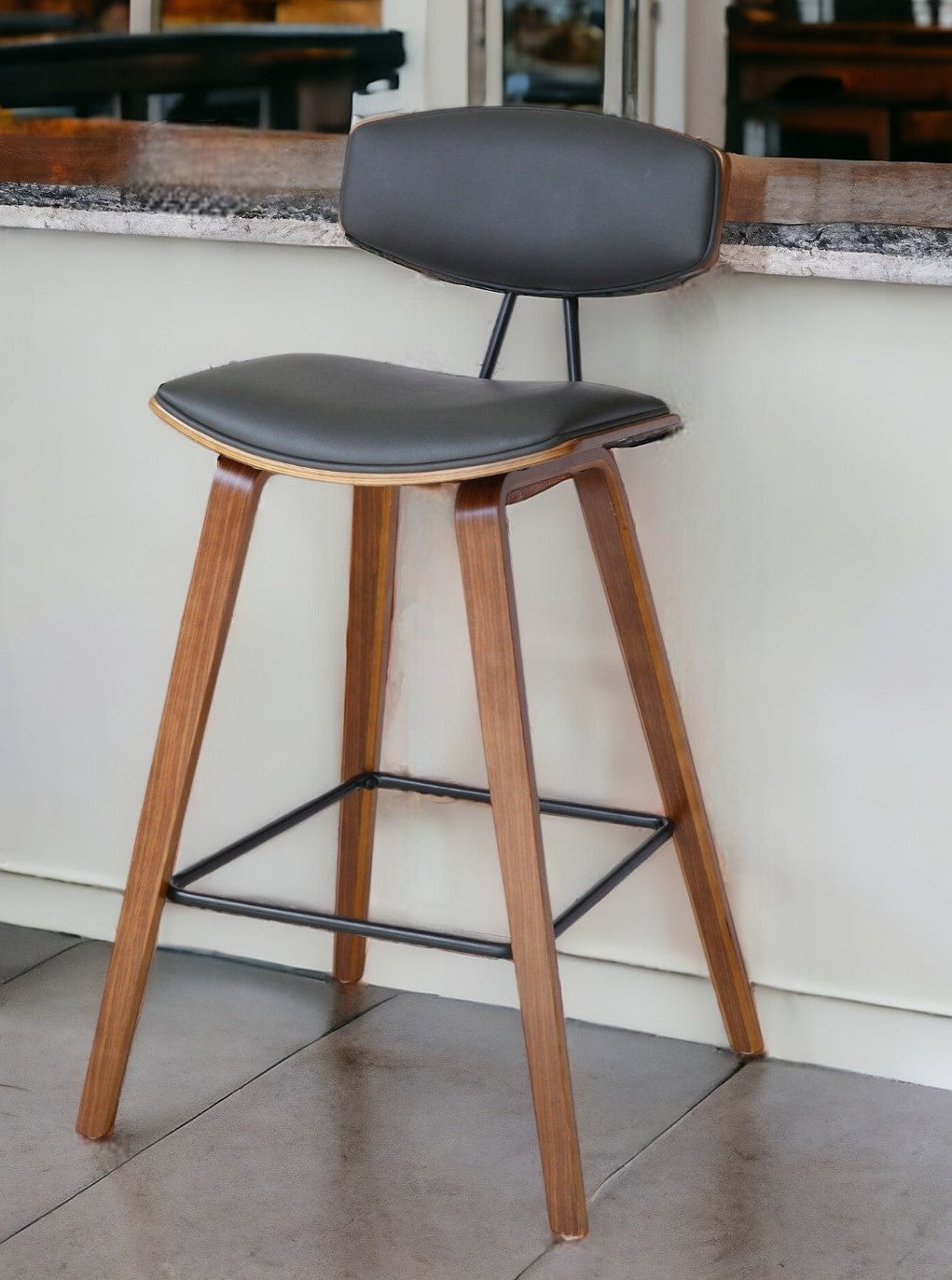 26" Gray And Brown Iron Low Back Counter Height Bar Chair