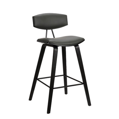 26" Gray And Black Faux Leather And Iron Low Back Counter Height Bar Chair
