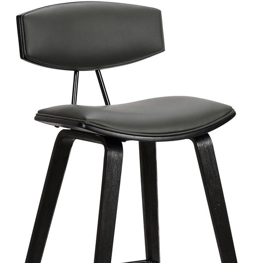 26" Gray And Black Faux Leather And Iron Low Back Counter Height Bar Chair