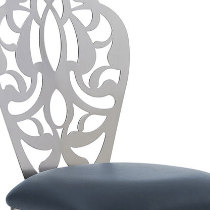 30" Gray And Silver Fabric And Iron Bar Height Swivel Bar Chair