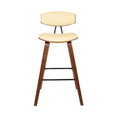 29" Cream and Brown Faux Leather and Iron Low Back Bar Height Bar Chair
