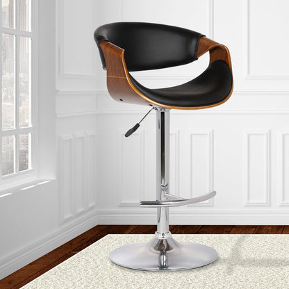 Black And Silver Fabric And Solid Wood Low Back Adjustable Height Swivel Bar Chair